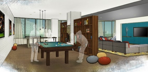 A rendering of a common area in Midtown 5
