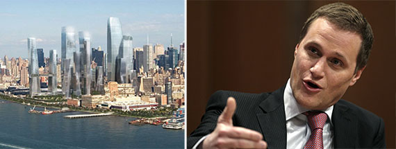 From left: A rendering of Hudson Yards and Rob Speyer