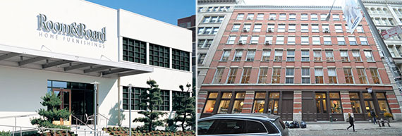 From left: A Room &amp; Board store and 105 Wooster Street in Soho