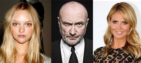 From left: Gemma Ward, Phil Collins and Heidi Klum