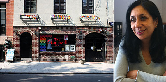 From left: the Stonewall Inn and Meenakshi Srinivasan