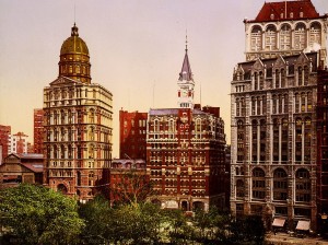 The New York World Building (left) in New York