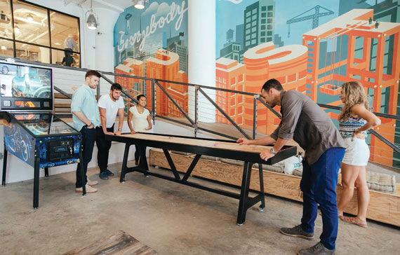 The recreation room at WeWork’s space at 175 Varick Street in Soho