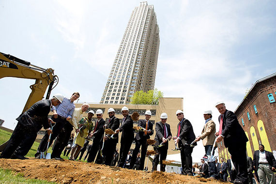 Jersey City officials help Jared Kushner and partners break ground on 50-story Trump Bay Street.