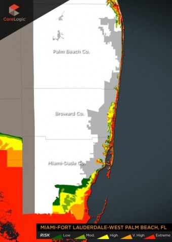 A map of homes at risk of storm surge damage in South Florida