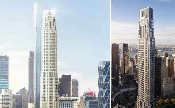From left: A new rendering of 220 Central Park South and one from 2014 (Credit: Robert A.M. Stern Architects)