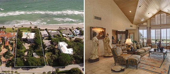 An aerial view of 6125 North Ocean Boulevard and an interior shot from the home's listing