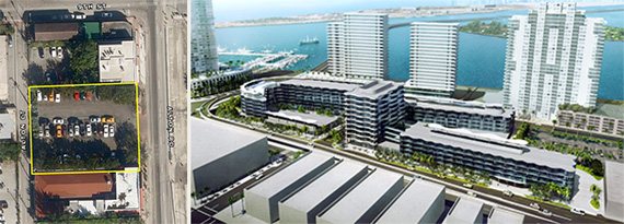 824 Alton Road and a rendering of Russell Galbut's Wave project, which will be about one city block south.