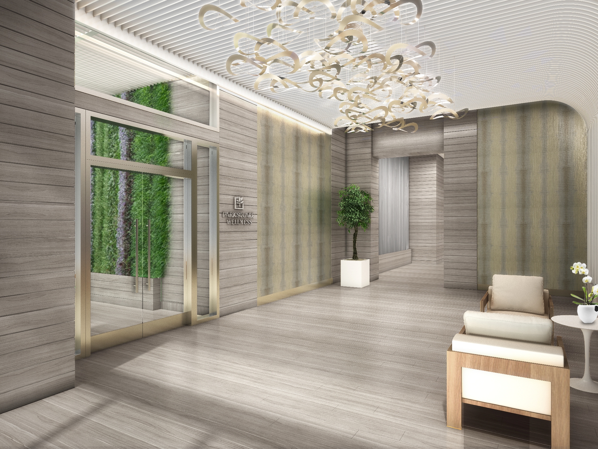 A rendering of the lobby of Aventura ParkSquare's Medical Wellness Center