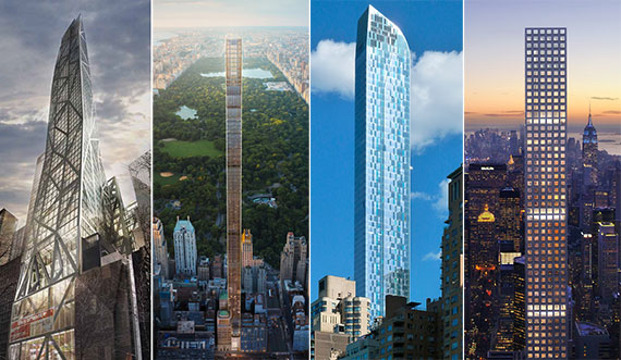 From left: the MoMA Tower at 53 West 53rd Street, 111 West 57th Street, One57 and 432 Park on Billionaires' Row (Rendering: dBox)