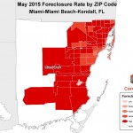 A map of foreclosure rates in Miami-Dade County for May (Click to enlarge)