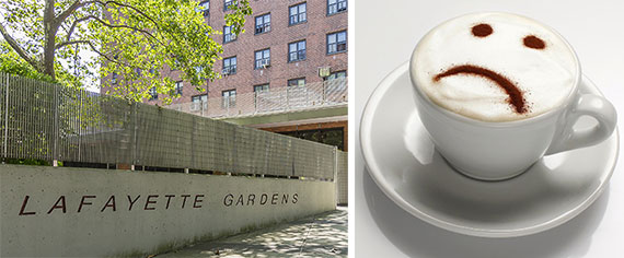 From left: Lafayette Gardens at 387 Lafayette Avenue in Brooklyn and sad coffee