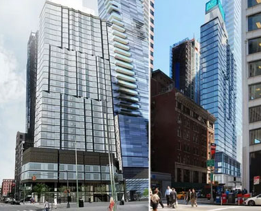From left: Renderings for 151 Maiden Lane (Credit: Peter Poon/Pizzarotti-IBC Architects via NY YIMBY)