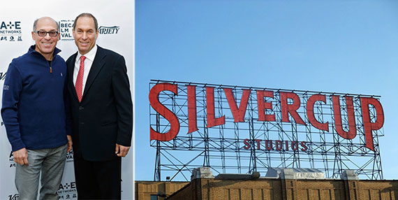 From left: Stuart and Alan Suna and the Silvercup Studios sign in Queens