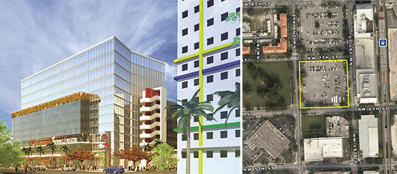 A rendering of 3 Miami Central and the lot at 160 Northwest Seventh Street