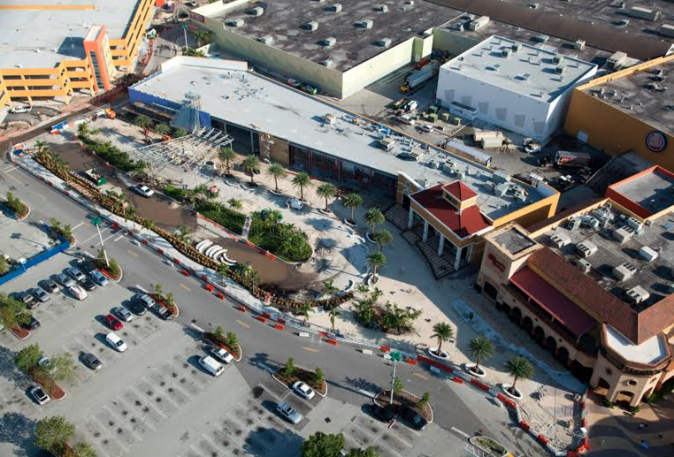 Aerial view of the construction at Dolphin Mall