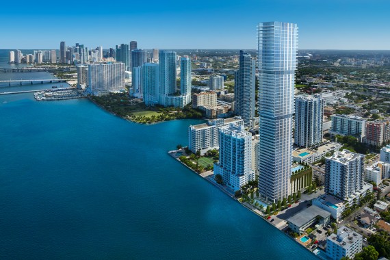 A rendering of the proposed Elysee condo tower in Miami's Edgewater neighborhood