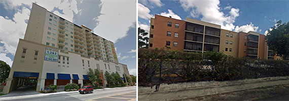 The Gables 37 Grand Apartments in Miami, left, and the 2500 Inverrary Club Apartments in Lauderhill, right