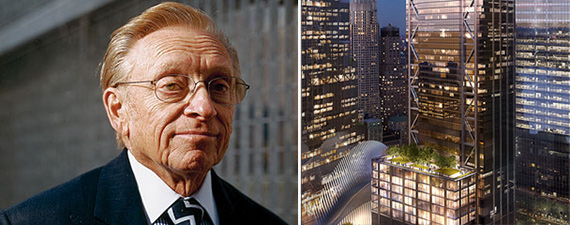 Larry Silverstein and a rendering of 3 World Trade Center (Credit: Silverstein Properties)
