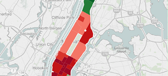 Map of rent-controlled apartments in New York City (credit: Trulia)