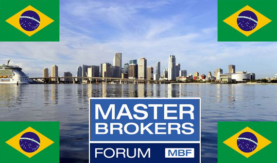 Miami skyline, Brazilian flag at Master Brokers Forum
