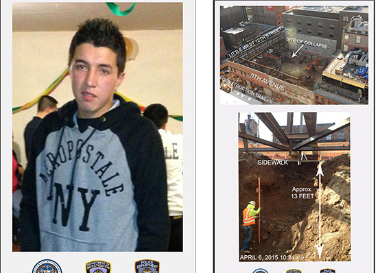 Carlos Moncayo and the Restoration Hardware site at 9-19 Ninth Avenue (credit: New York District Attorney's Office)