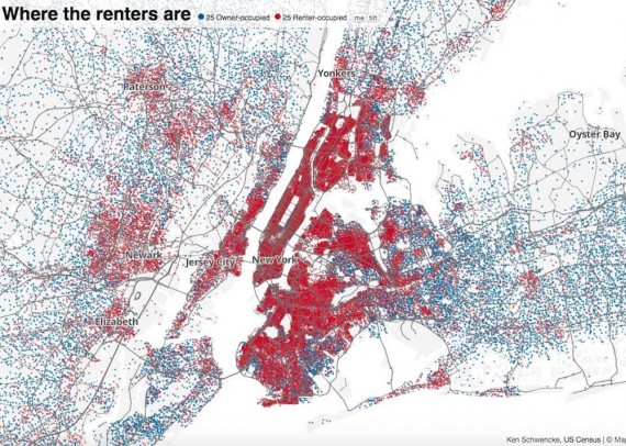 Concentration of renters in NYC (Credit: Ken Schwencke)