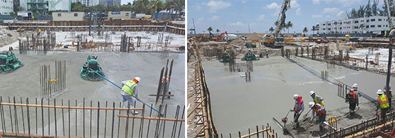 Workers lay concrete at the Paramount Fort Lauderdale site