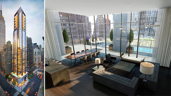 From left: Rendering of 172 Madison Avenue (credit: Tessler Developments) and the "mansion" unit.