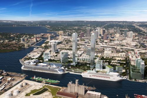 Rendering of two proposed 75-story towers in Tampa.