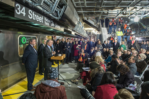 Then-mayor Michael Bloomberg at the station in December 2013