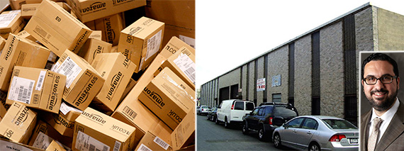 From left: Amazon packages and 16-70 Weirfield Street in Ridgewood (inset: David Junik)