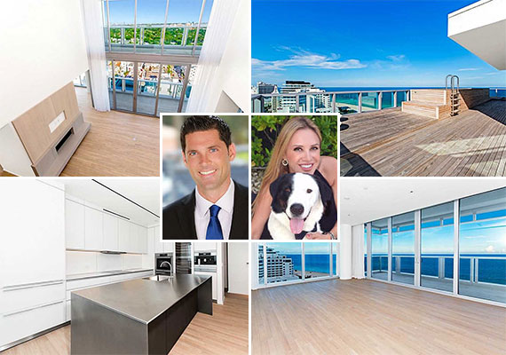 Unit 1602 at the Miami Beach Edition (Credit: Danny Petroni) and listing agents Chad Carroll and Laura Cresto of Douglas Elliman