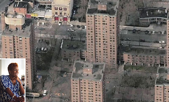 The Mott Haven Houses at 388 East 141st Street in the Bronx (inset: NYCHA's Shola Olatoye)