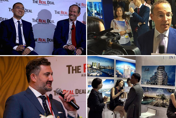 <em>The Real Deal</em>'s U.S. Real Estate Showcase &amp; Forum in Shanghai: Clockwise from top left: Shang Dai, Eliot Spitzer, Miki Naftali, exhibitors and <em>TRD</em>'s Amir Korangy