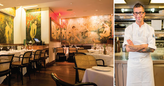 From left: The dining room of the Leopard de Artistes and Chef Michele Brogioni (photography by Siobhan Harrington)
