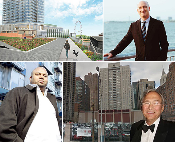 Clockwise from the top left: a rendering of Lighthouse Point in Staten Island, David Kramer, Shelden Solow and 685 First Avenue, and Shibber Khan