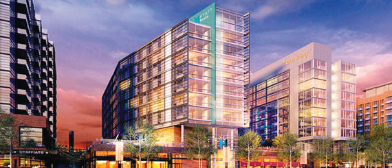 A rendering of the dual-branded hotel to be built at the Wharf