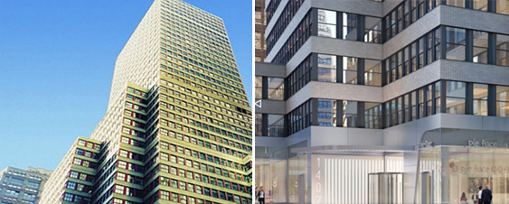 From left: 1407 Broadway now, and a rendering of the proposed renovation