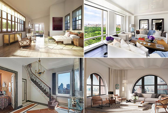 Clockwise from top left: 36 Bleecker Street, 1 Central Park West, 275 West 10th Street And 784 Park Avenue