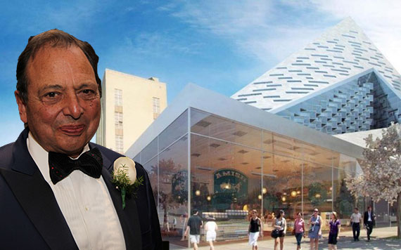 Douglas Durst and a rendering of the retail at 625 West 57th Street