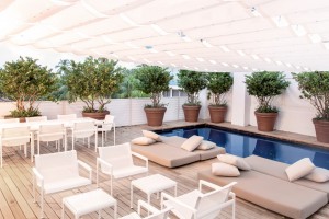 The rooftop deck and pool
