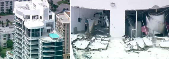 Screenshots of the damage at the Chateau Beach Residences taken from NBC 6's live chopper footage