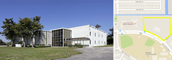 Existing warehouse and a map of 6901 West Sunrise Boulevard