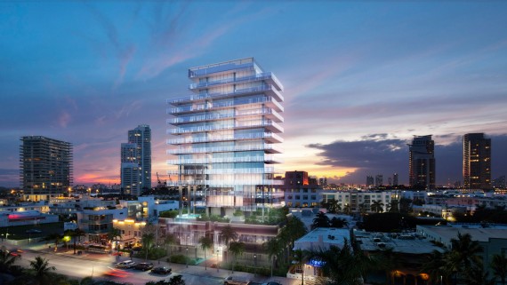 A rendering of the GLASS residential tower at 120 Ocean Drive in Miami Beach