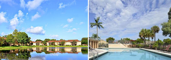 The Southern Pointe community in Plantation (left) and the Water's Edge at Welleby complex in Sunrise (right)