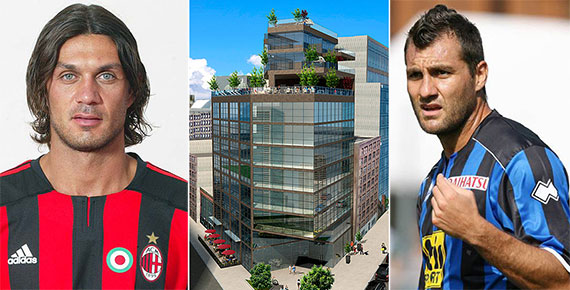 From left: Paolo Maldini, rendering of 219 Hudson Street and Christian Vieri