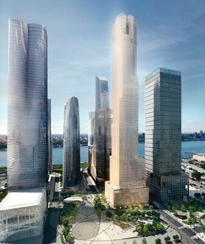 A rendering of 35 Hudson Yards, center, which Corcoran Sunshine is working on for Related.