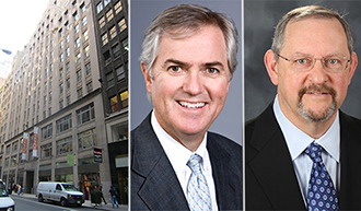 From left: 250-256 West 39th Street in the Garment District, Lincoln Property's William Hickey and JLL's Jon Caplan