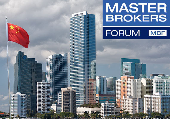 Miami skyline with China flag